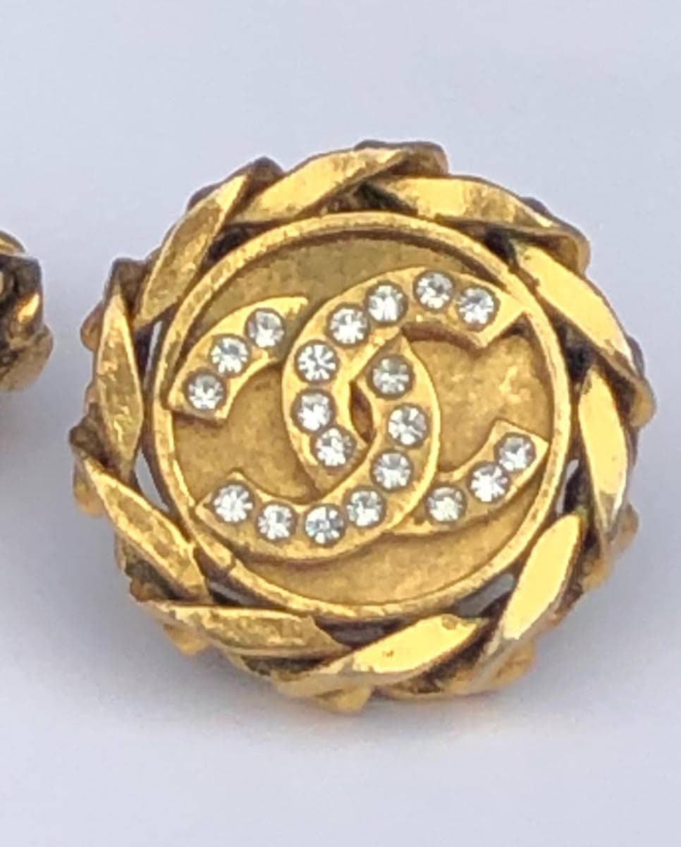 CHANEL 1984 CC Round Clip-On Earrings Gold & Crystals - Chelsea Vintage  Couture