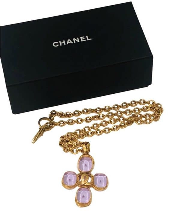 chanel 1996 necklace gripoix cc cross pendant w/link chain