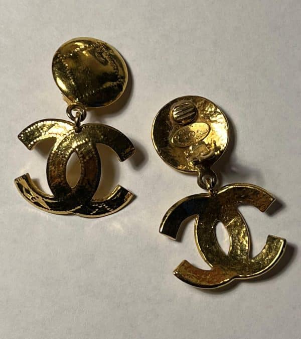 Chanel vintage gold metal earrings