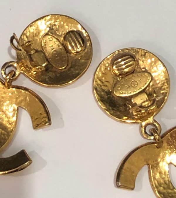 Chanel vintage gold metal earrings