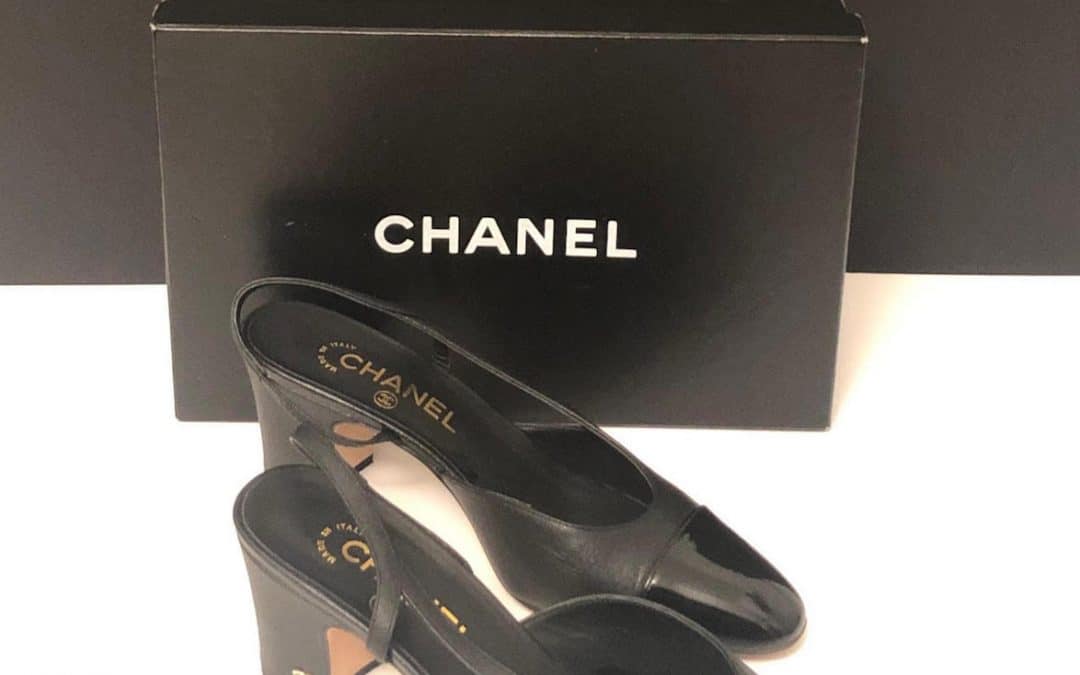 CHANEL Slingback Goatskin & Patent Leather Black W/Box