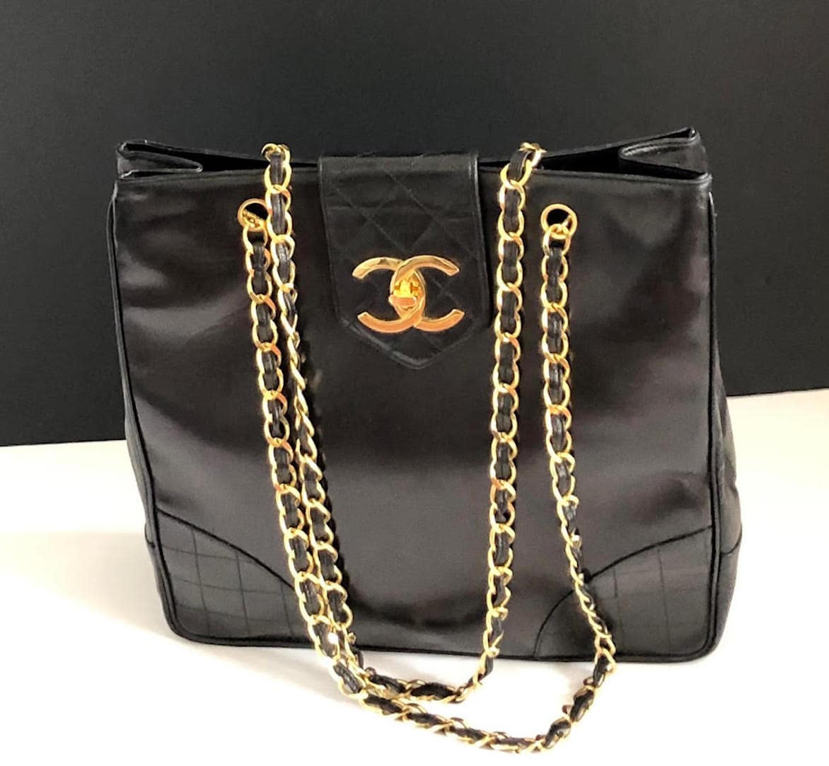 Small shopping bag Aged calfskin  goldtone metal black  Fashion   CHANEL