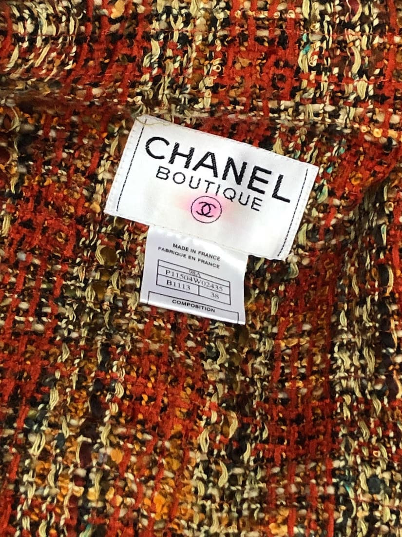 CHANEL 1998 Orange & Beige Wool Tweed Vintage Skirt Suit Bouclé CC ...