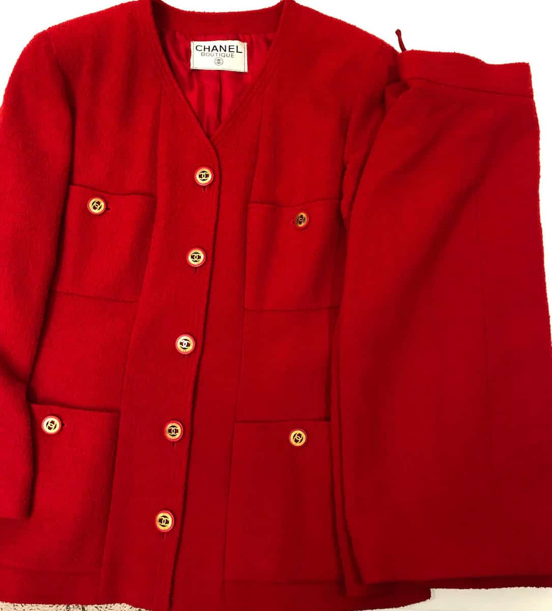 CHANEL 1990s CC-Buttons Single-Breasted Jacket Suit Red Tweed