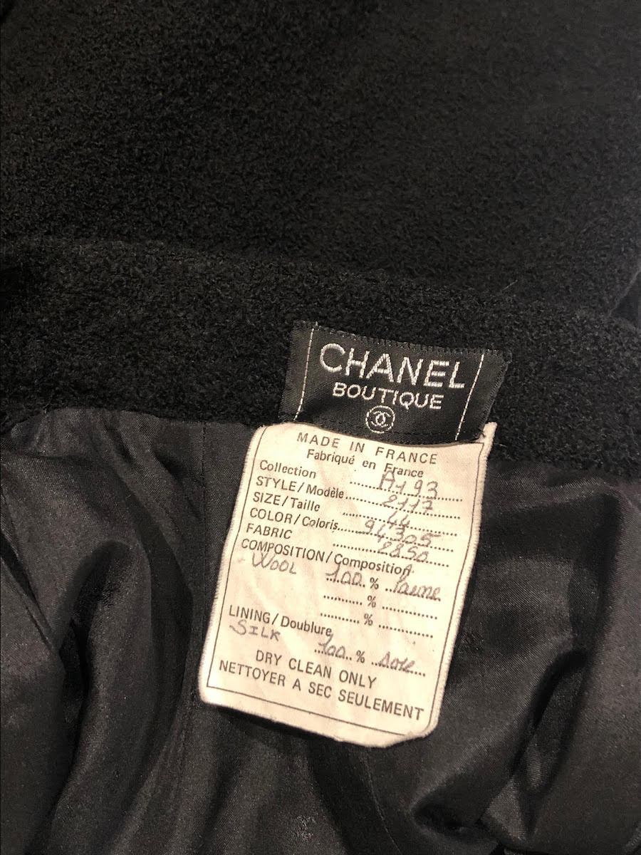 CHANEL 1993 Black Jacket Tweed Bouclé Wool Skirt Suit CC Logo Single ...