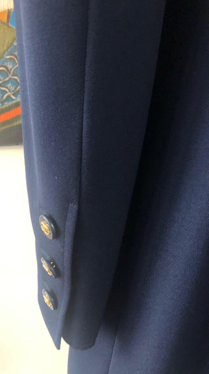 CHANEL 1997 Navy Blue Wool Blazer CC Logo Button Single Breasted Jacket ...