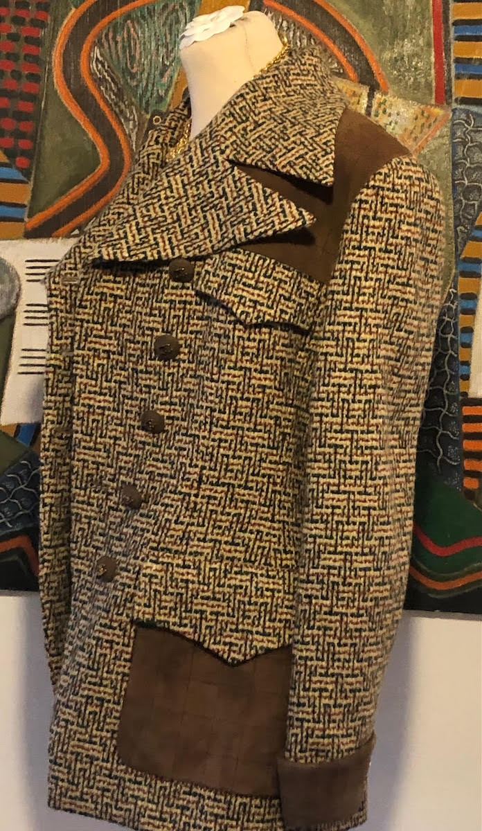 CHANEL Vintage Tweed Suede Jacket Double-Breasted Multi CC Logo