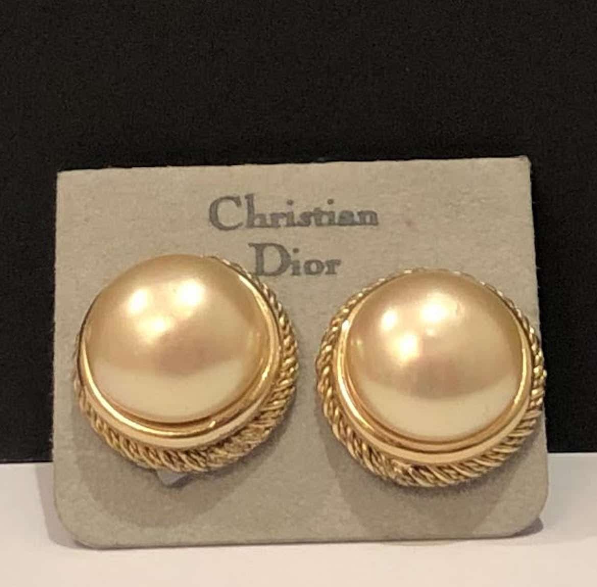 Vintage Christian Dior Clipon Earrings with Pearls  felt