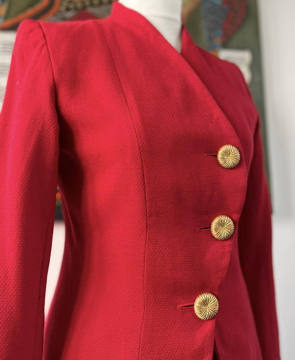 YVES SAINT-LAURENT Vintage Red 2 Pieces Asymmetric Jacket Skirt Suit ...