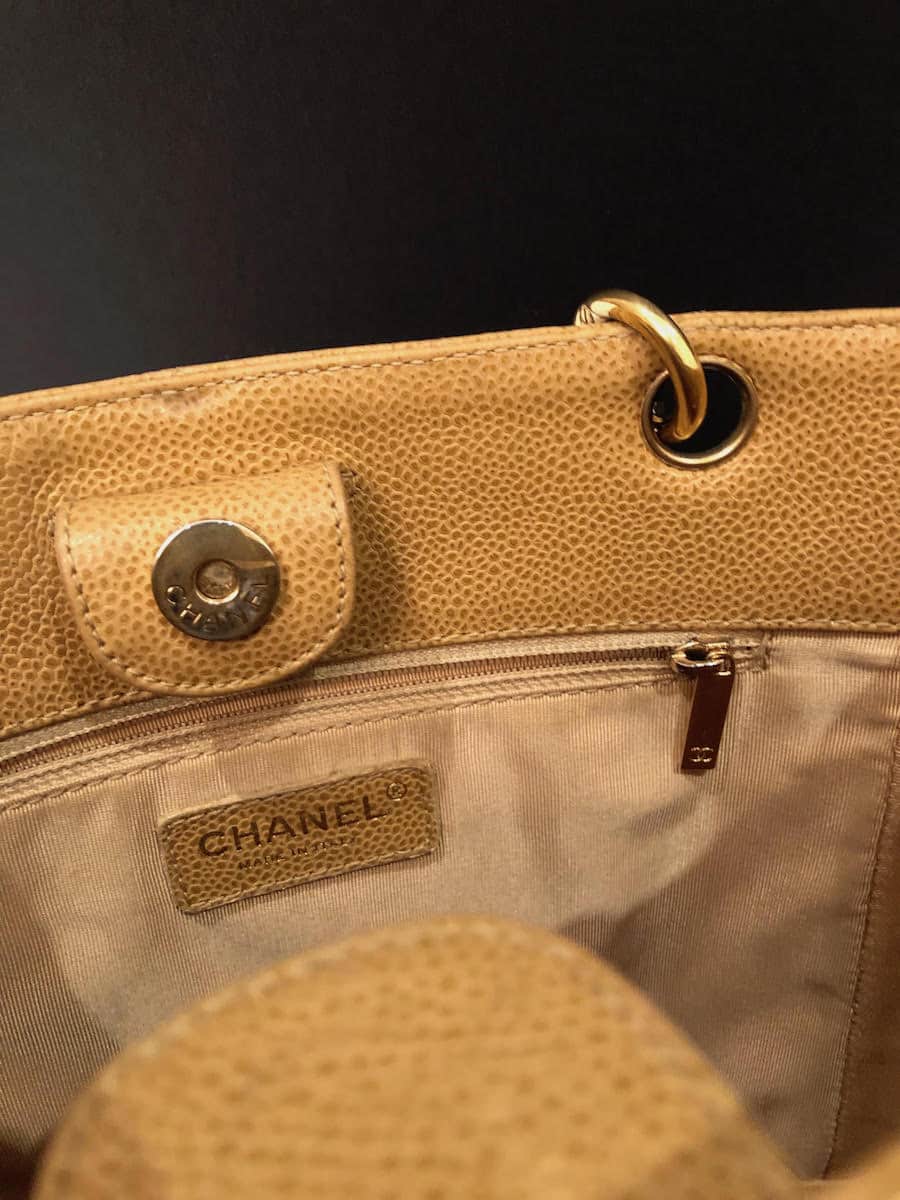 CHANEL Small Petit Shopping Tote Bag Gold Tone Caviar Leather in Camel  Beige Circa 2003 - Chelsea Vintage Couture