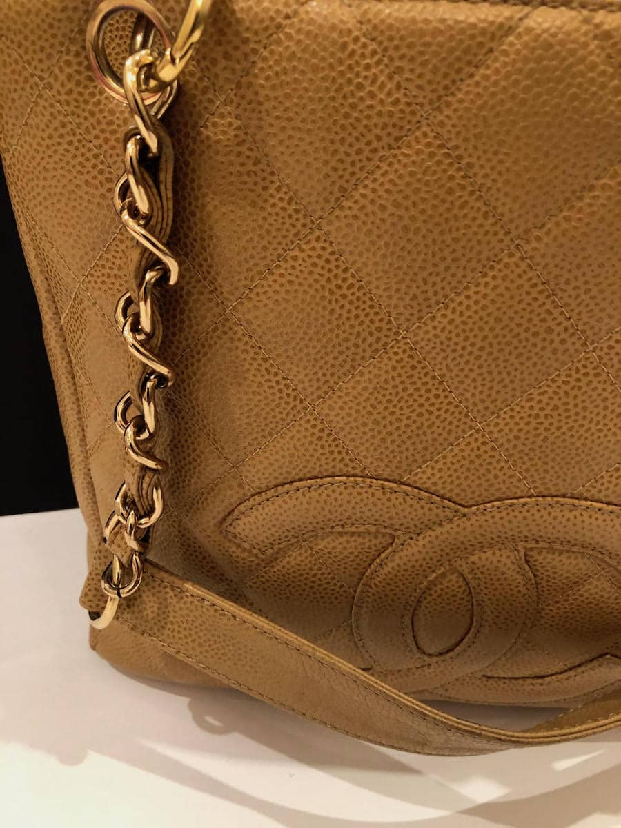 CHANEL Small Petit Shopping Tote Bag Gold Tone Caviar Leather in Camel  Beige Circa 2003 - Chelsea Vintage Couture