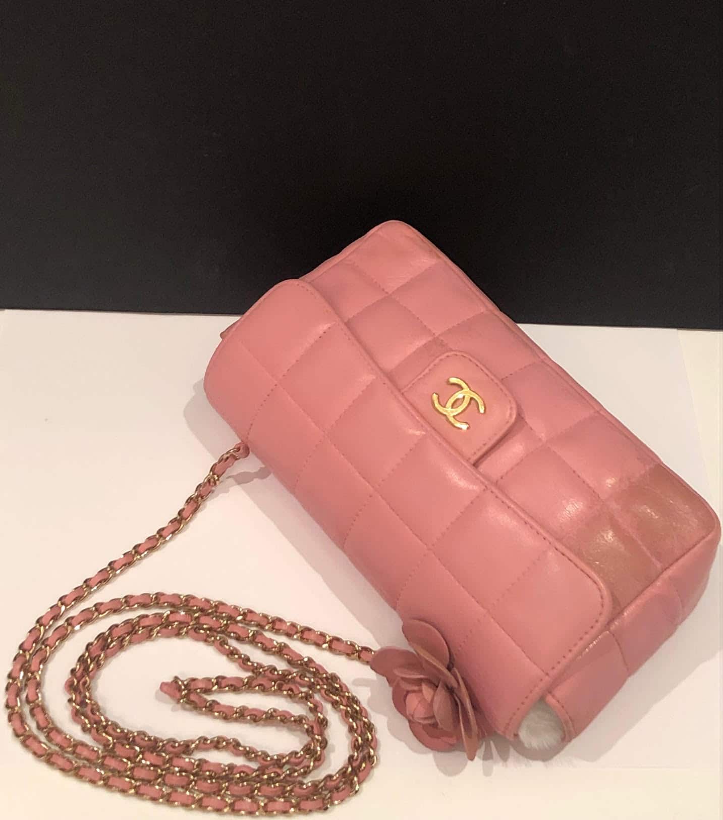 CHANEL Pink Lambskin Quilted Mini Chocolate Bar Camellia Flap 2003-2004 W/ Box - Chelsea Vintage Couture