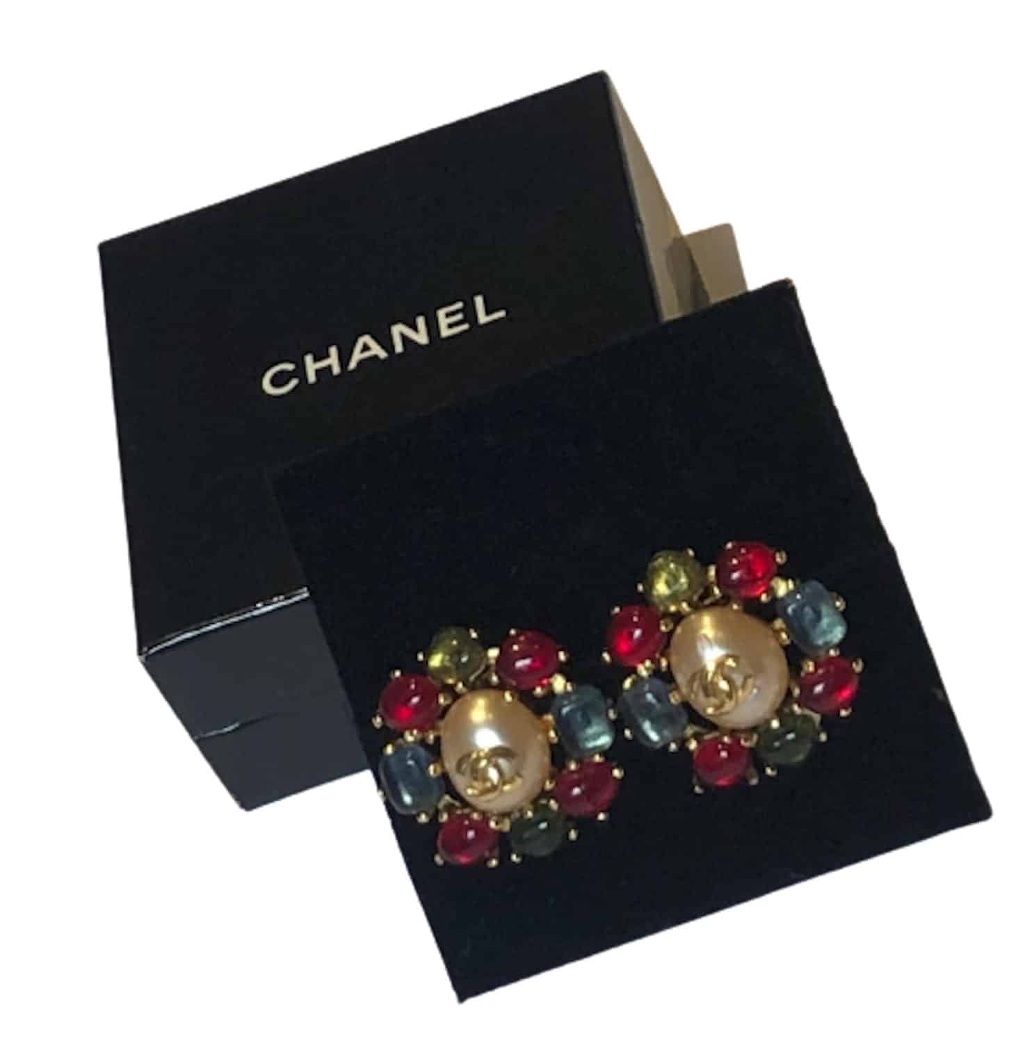 Chanel Gold & Multicolor Gripoix Button Earrings Q6J04Q17MB001