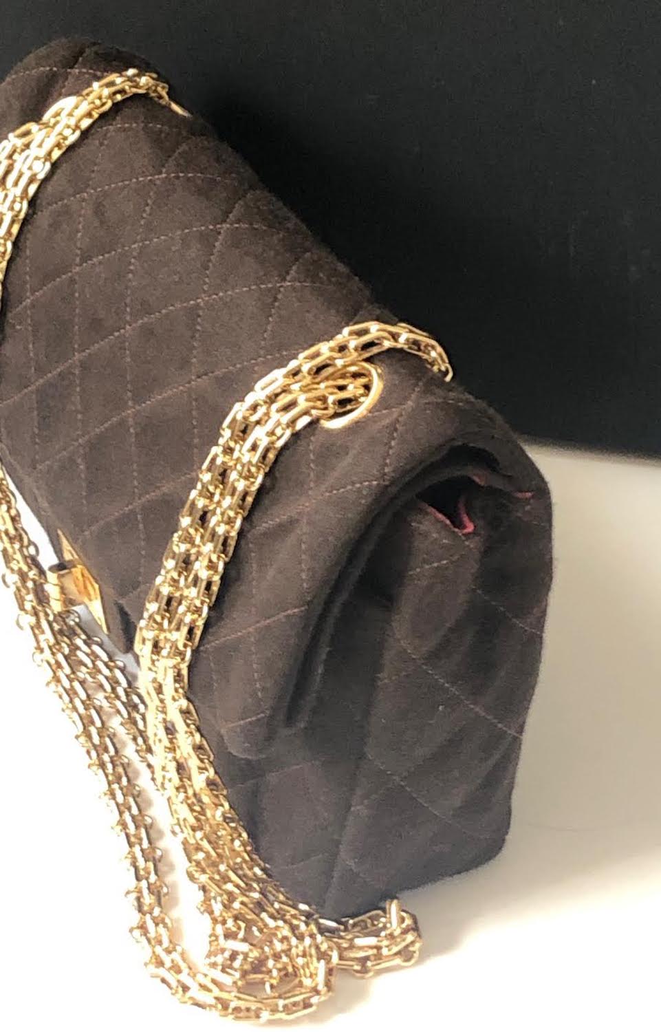 CHANEL Vintage Quilted Silk Velvet Grosgrain 2.55 Double Flap Bag