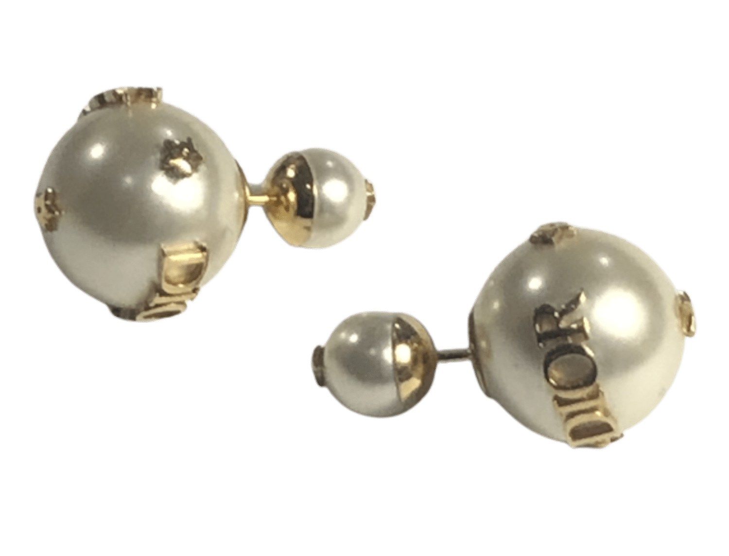 DIOR Sphere Earrings With Gold DIOR Logos and White Pearls  Chelsea  Vintage Couture