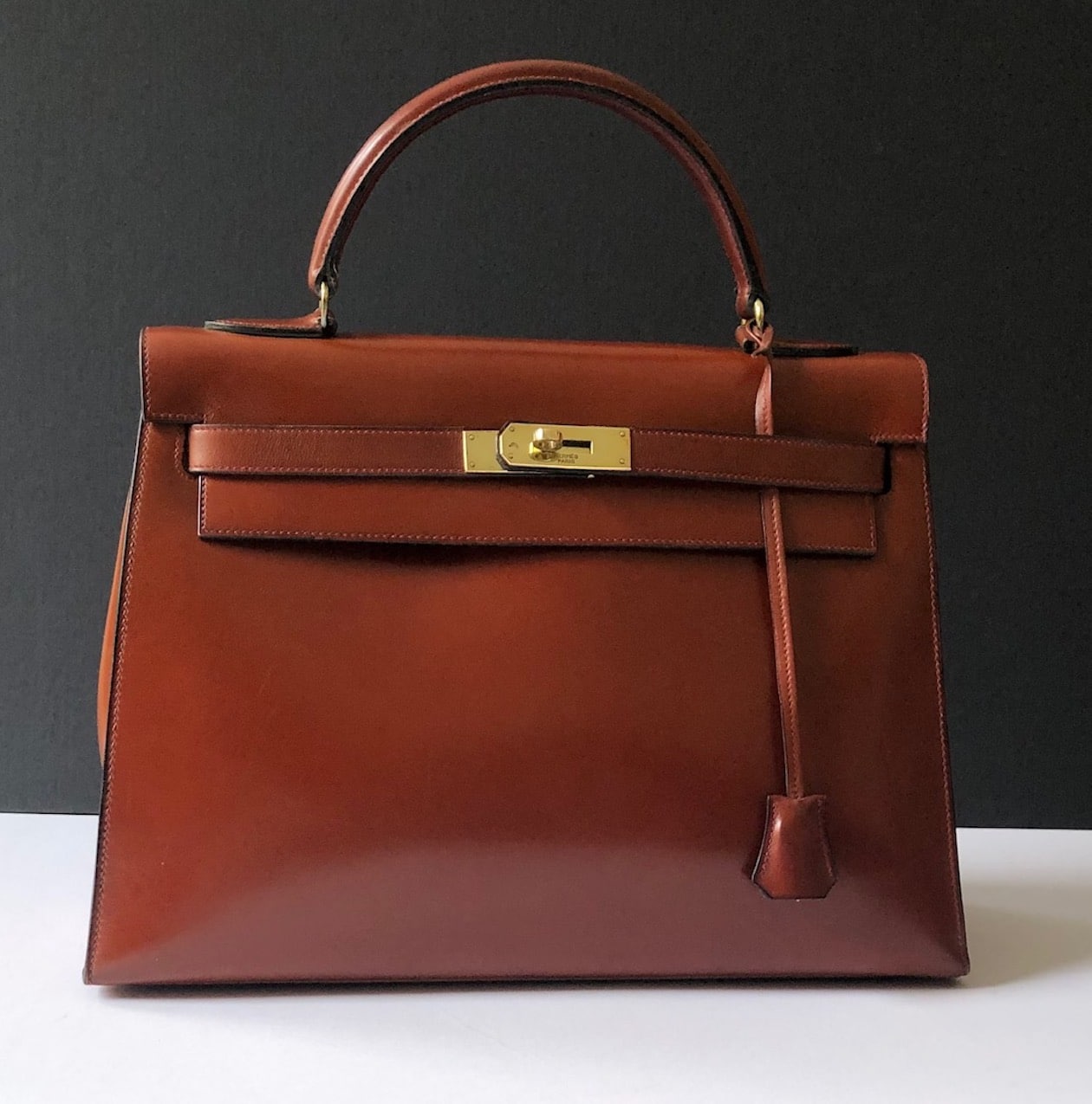 Hermes Kelly Bag Box Leather Gold Hardware In Red