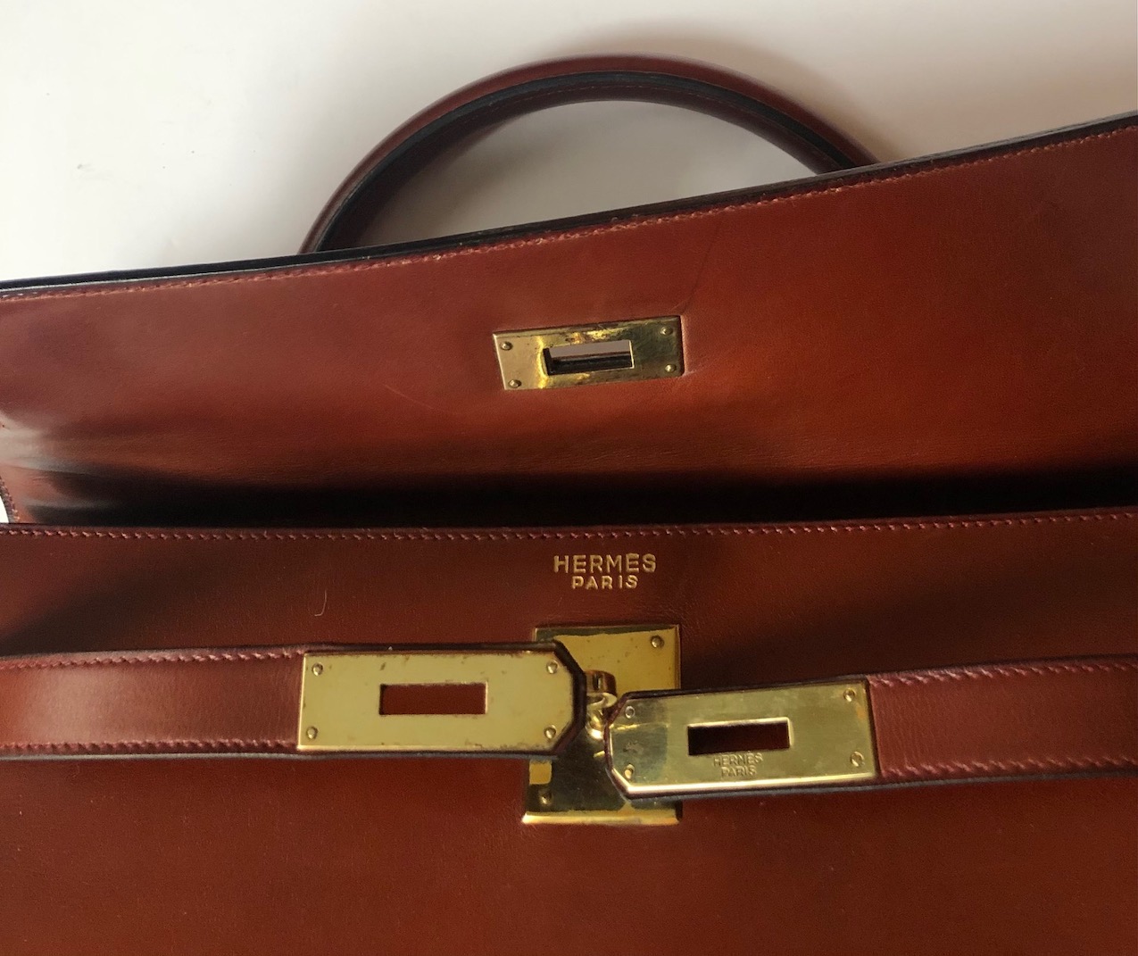 HERMÈS Vintage Kelly 32 Box Calf Sellier Leather Gold Hardware Cognac  Iconic Bag C.1970 W/