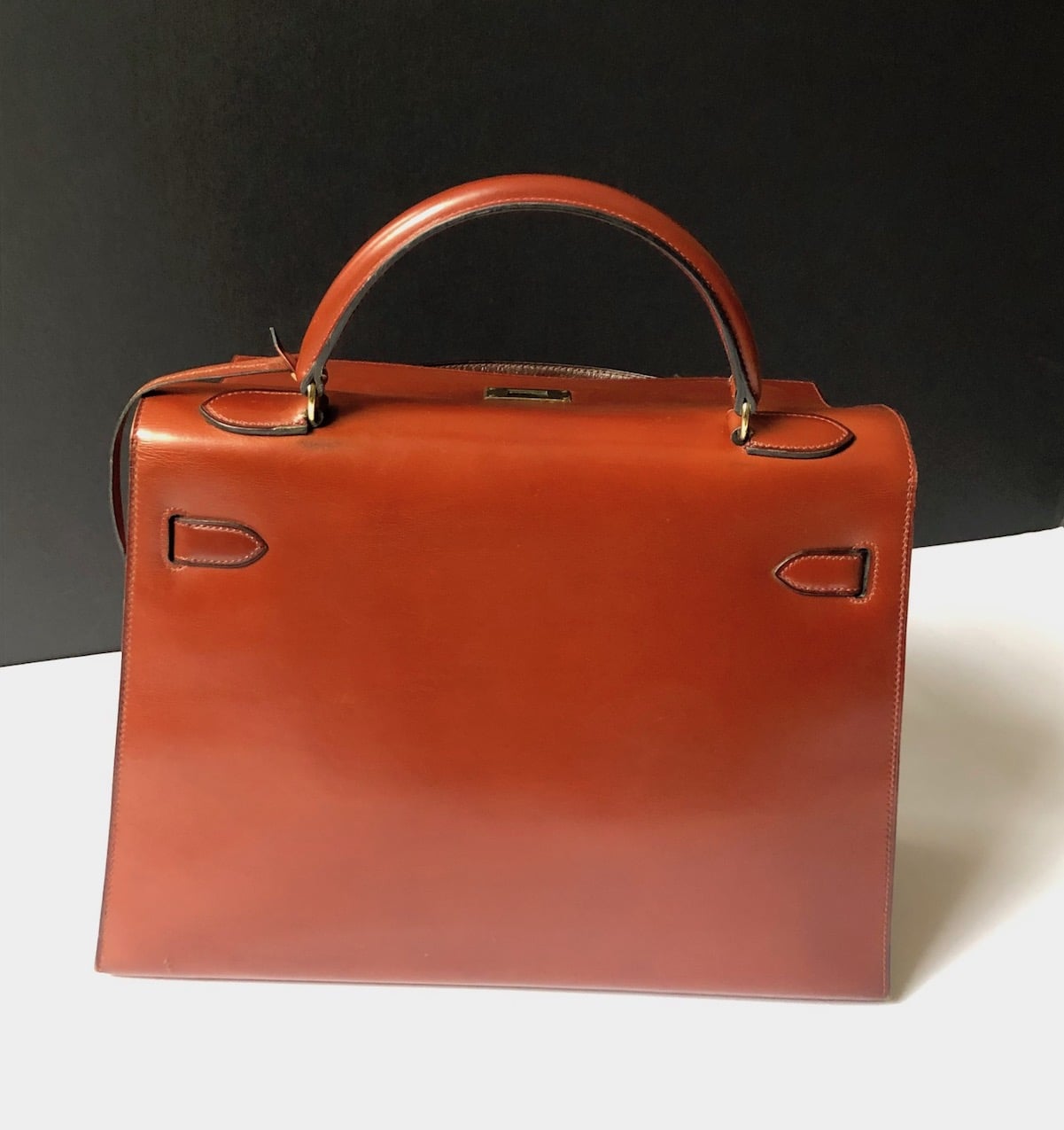 Kelly 32 Sellier Rigid Orange Ostrich Leather Bag