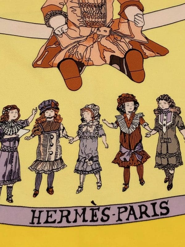 hermÈs vintage silk scarf hello dolly by loïc dubigeon c.1990 w/box