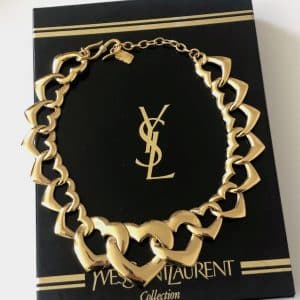 yves saint laurent ysl gold heart statement necklace c. 1980s w/box