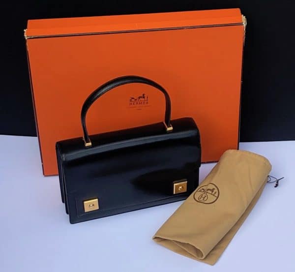 hermÈs vintage leather black box 1960 piano bag w/box