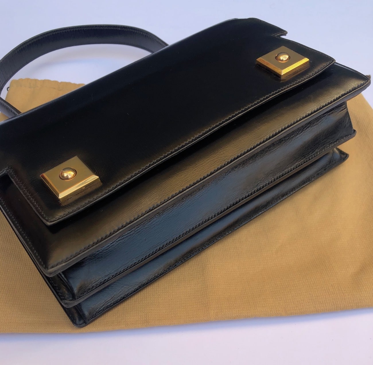 Authenticated Used Hermes Piano Box Calf Black Silver Hardware Clutch Bag 