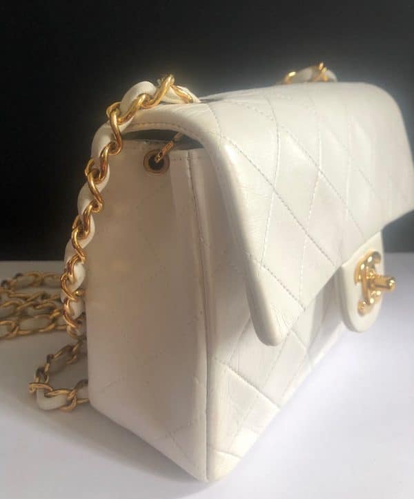 chanel 1997 white lambskin mini square quilted classic vintage flap bag w/box