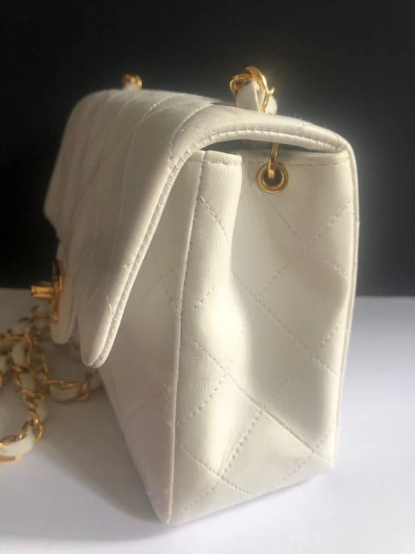 chanel 1997 white lambskin mini square quilted classic vintage flap bag w/box