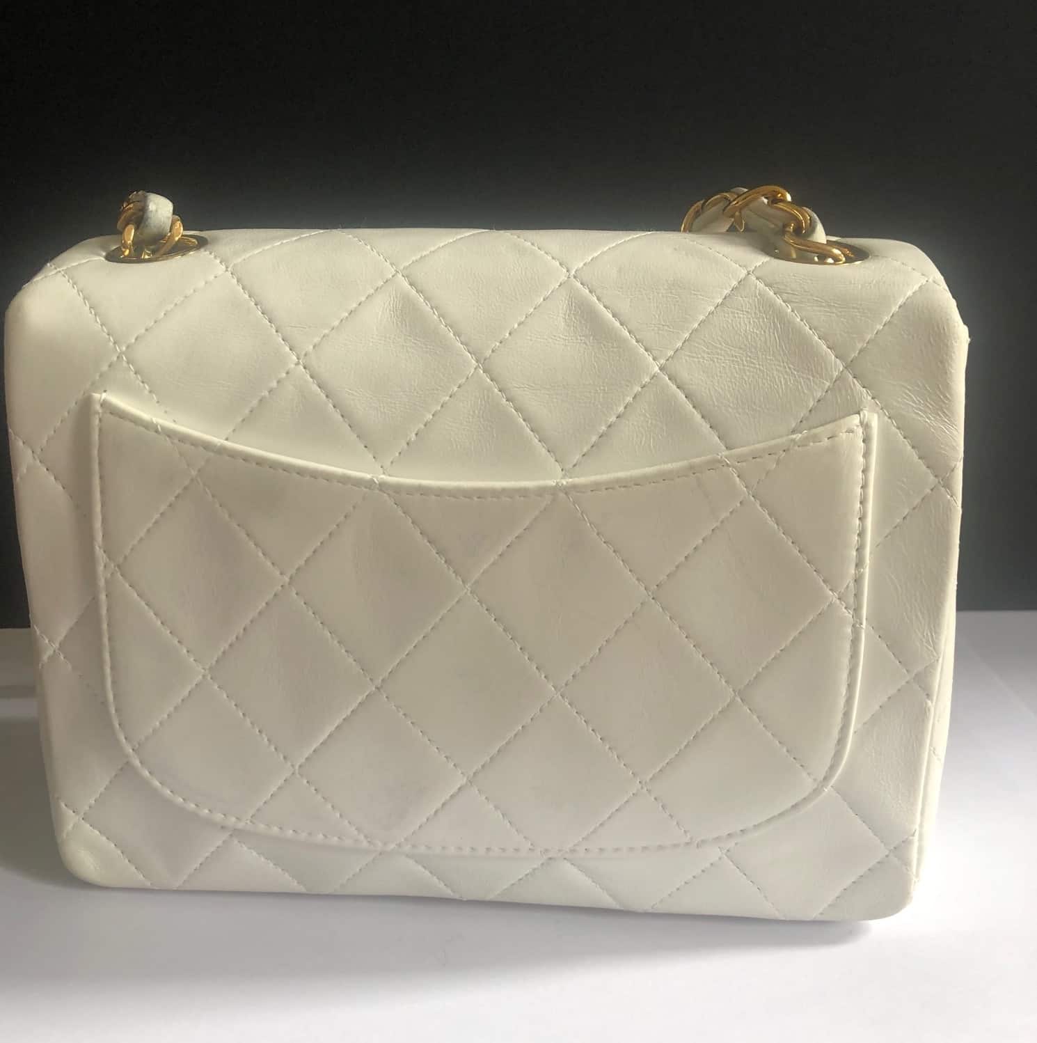 CHANEL 1997 White Lambskin Mini Square Quilted Classic Vintage Flap Bag W/ Box