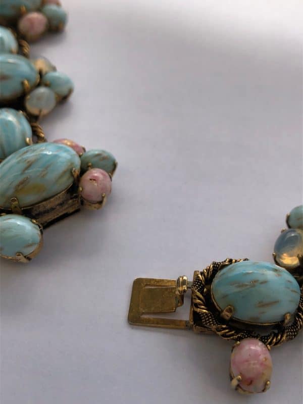 christian dior 1963 couture necklace blue pink agate cabochons vintage exceptional w/box