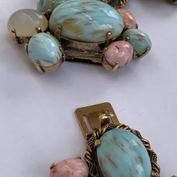 christian dior 1963 couture necklace blue pink agate cabochons vintage exceptional w/box