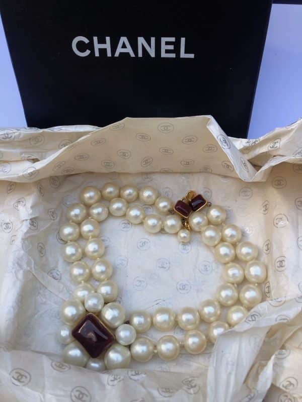 chanel vintage double strands pearls & gripoix necklace autumn 1997 w/box