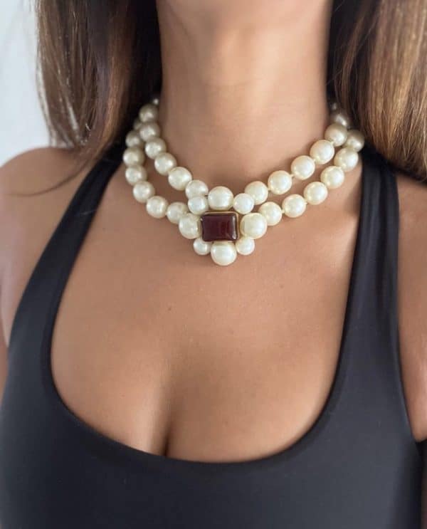chanel vintage double strands pearls & gripoix necklace autumn 1997 w/box