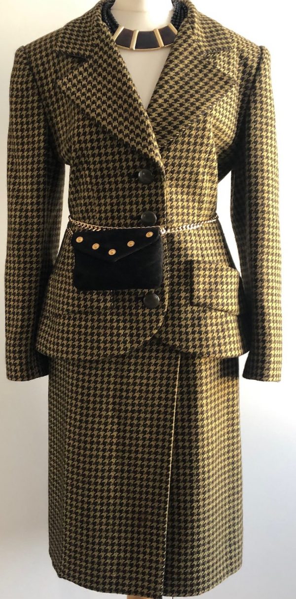 givenchy vintage tweed check suit 2 piece jacket skirt ladies c.1980s