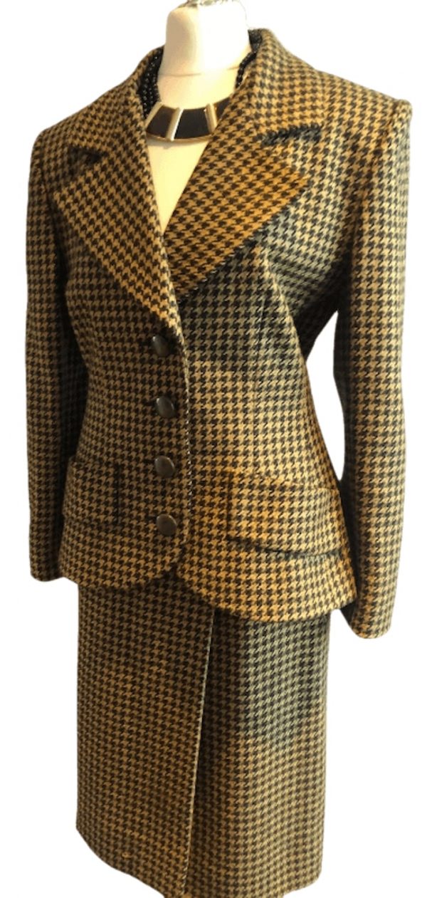 givenchy vintage tweed check suit 2 piece jacket skirt ladies c.1980s