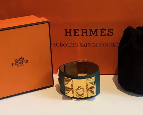 hermÈs collier de chien bracelet cuff green w/box circa 2013