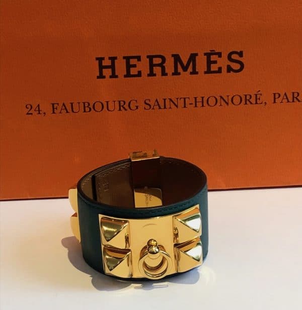 hermÈs collier de chien bracelet cuff green w/box circa 2013