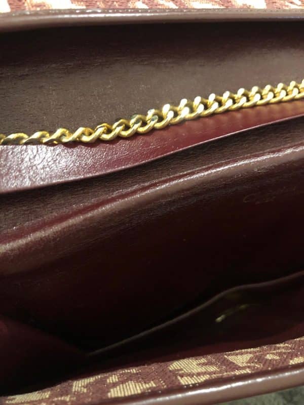 christian dior vintage monogram shoulder clutch chain burgundy bag c.1970s