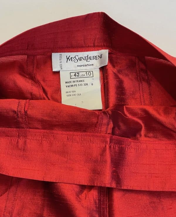 yves saint laurent vintage blazer trousers suit red double breasted silk c.1980