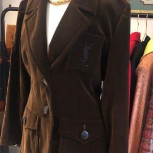 yves saint laurent vintage ysl logo jacket brown velvet single breasted circa 1980s