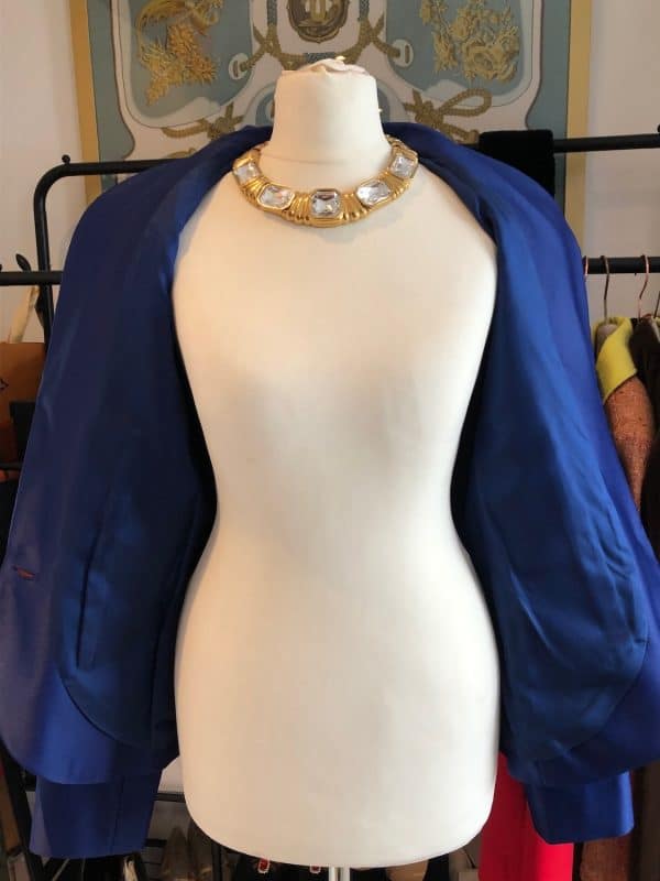 yves saint laurent vintage runway heart logo jacket blue single breasted circa 1980s