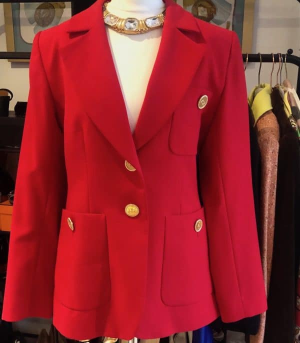 yves saint laurent vintage couture red jacket ysl logo buttons circa 1980s