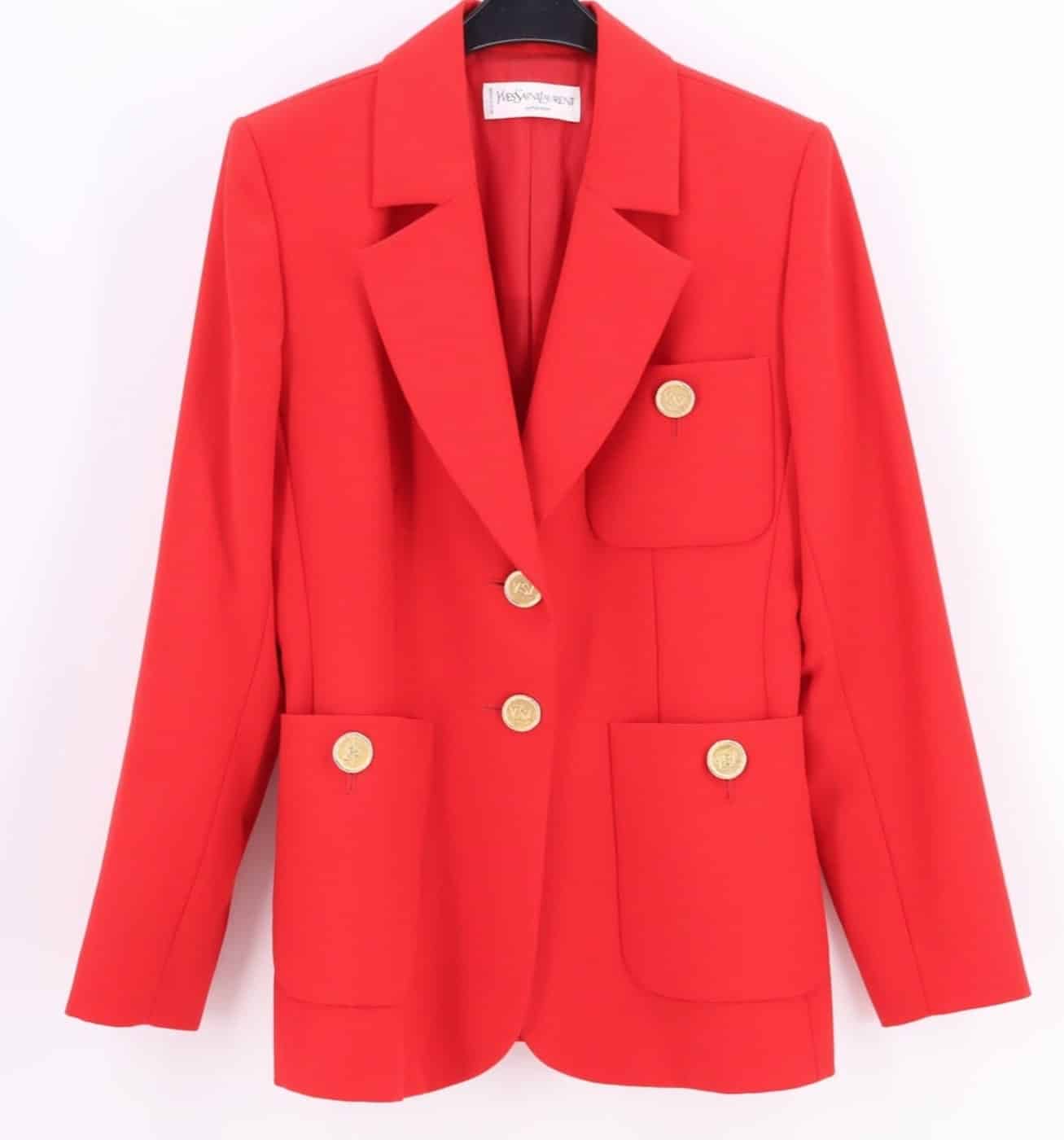 YVES SAINT LAURENT Vintage Jacket YSL Logo Red Single Breasted Circa 1980s