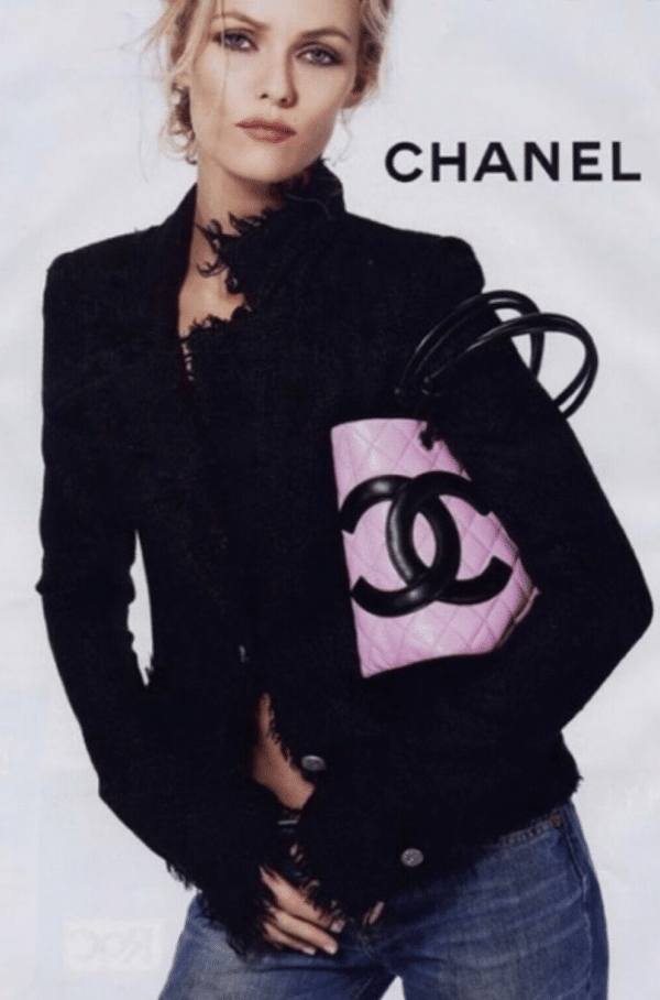 chanel pink & black quilted calfskin leather small cambon cc logo bag c.2004 2005