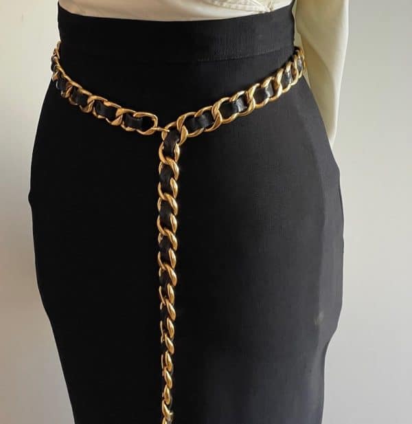 chanel vintage belt leather and gold link chain iconic cc logo coco medallion charm c.1980
