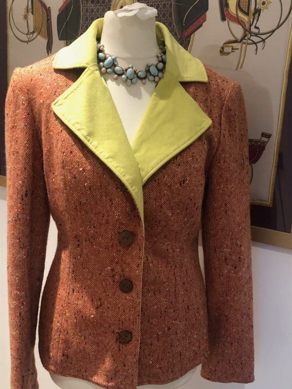christian dior tweed fitted jacket burnt orange single breasted c.2000