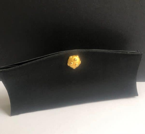 lanvin couture evening clutch black crepe satin amari 18k gold plated spheres c.2000