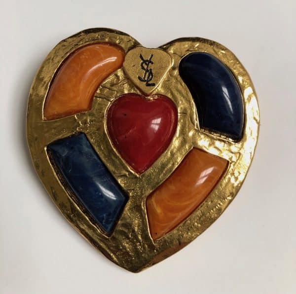 yves saint laurent by goossens vintage ysl large heart cabochons brooch pendant c.1990s