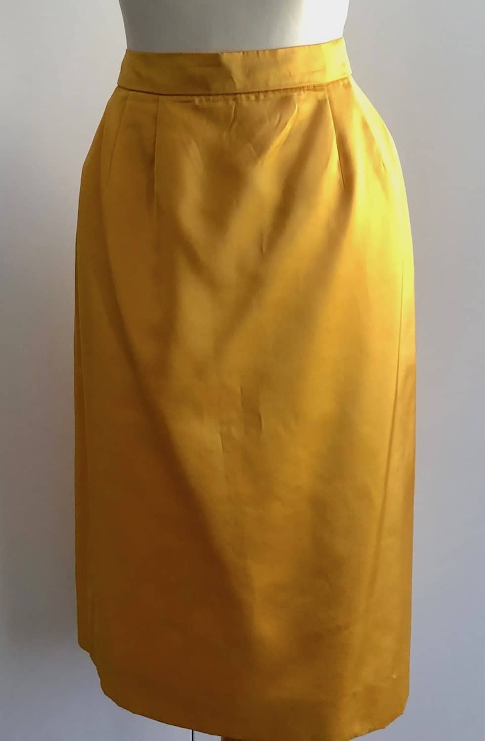 YVES SAINT LAURENT Variation Vintage Gold-Yellow Fitted Skirt C.1980s