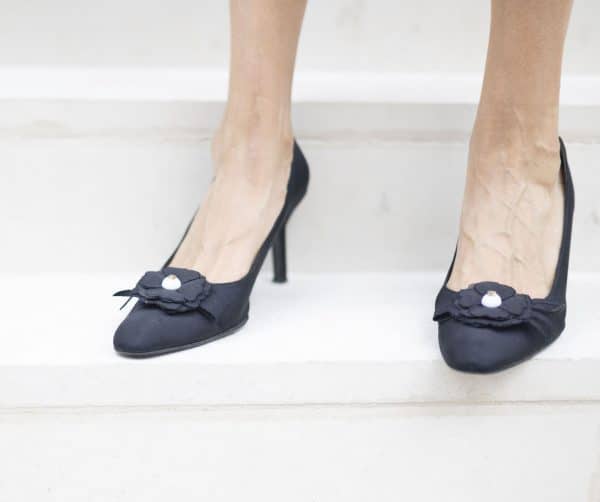 chanel camellia pearl cc logo heels black shoes